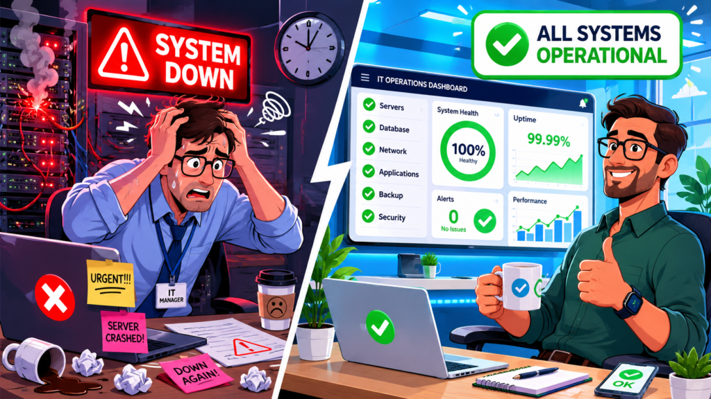 Comparison of Server AMC proactive maintenance vs break-fix reactive support